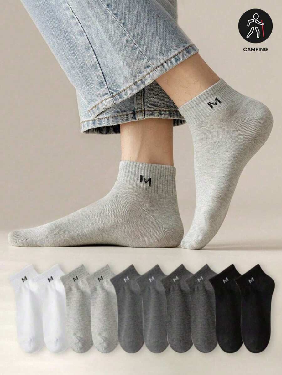 12/6/1 paire de chaussettes courtes à lettre M, chaussettes de bateau basses respirantes unisexes, chaussettes de sport polyvalentes fines absorbantes de la transpiration et résistantes aux odeurs, chaussettes décontractées pour étudiants, trajets, camping en plein air, toutes saisons - Multicolore - Voir 1