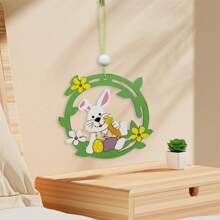 Adornos de Pascua de madera con cuerdas, zanahoria, flor, conejito, adornos colgantes de Pascua para la decoración navideña del hogar. - amarillo claro - Ver 2