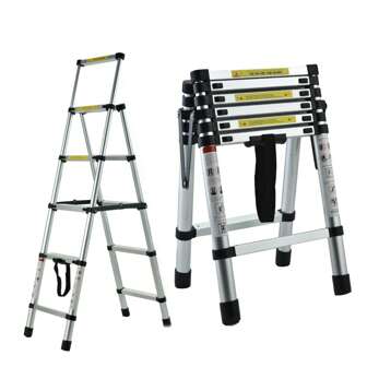 6FT + 7FT Ladder Aluminum Telescopic Ladder, With Non-Slip Feet, 5+6 Step Ladder Portable Extension Ladder, Folded Side 27in, 330lb Load Capacity, For Household, Outdoor, A-Frame, Silver