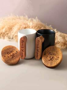 1 Peça Caneca de Café Personalizada, Caneca de Cerâmica Personalizada com Alça de Madeira, Presentes Engraçados, Caneca de Cerâmica com Tampa, Presentes de Aniversário para Mãe, Dia dos Namorados para Ela, Presente para os Melhores Amigos dos Pais, Presente de Casamento Aniversário