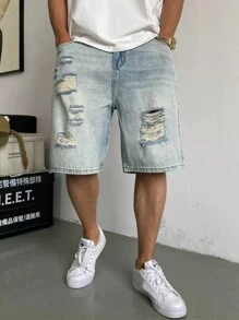 Men's Retro Washed Distressed Denim Shorts Jorts