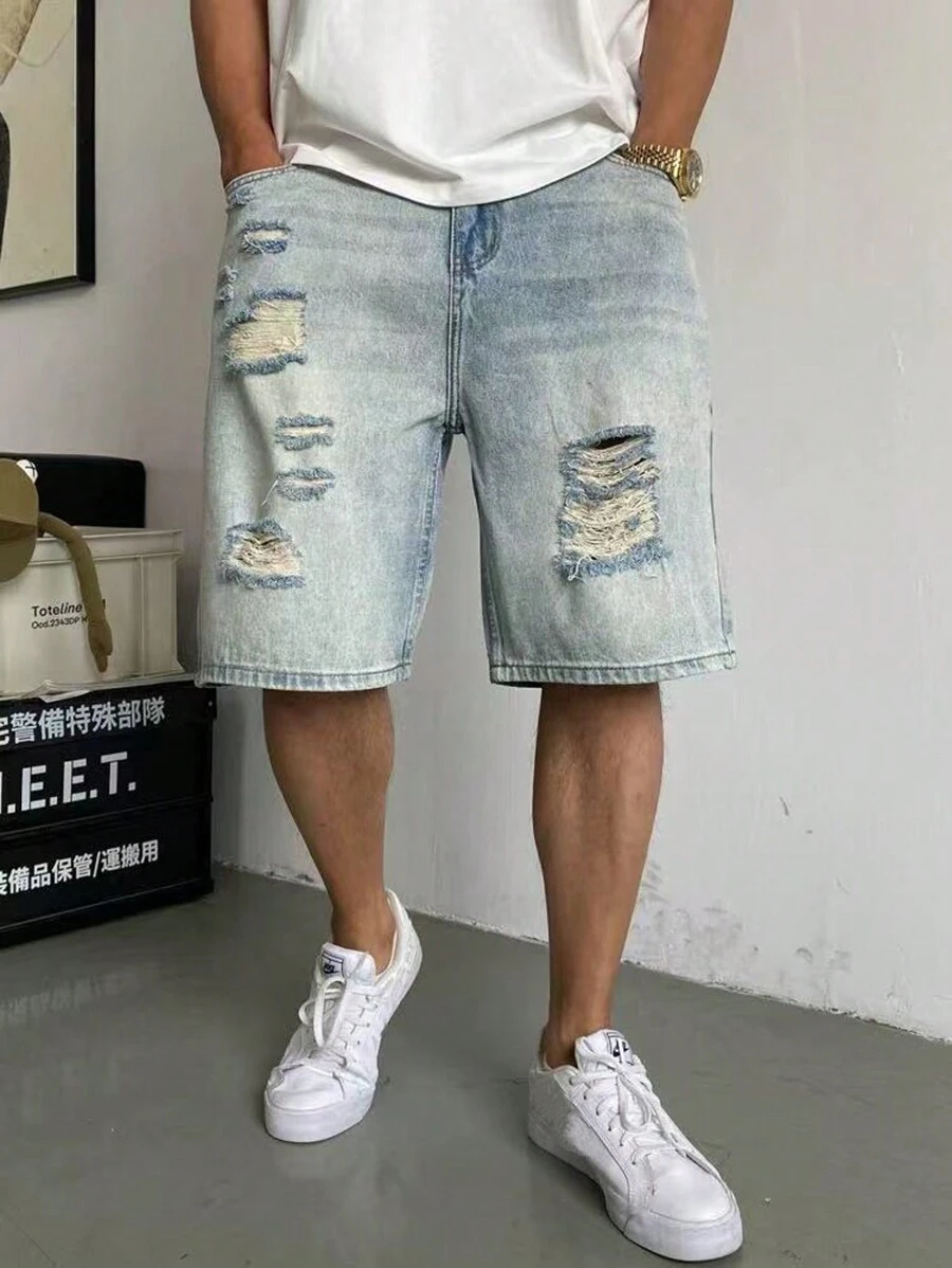 Men's Retro Washed Distressed Denim Shorts Jorts