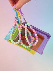 彩色透明零钱包，花卉串珠链儿童纯色钥匙扣袋，迷你收纳袋