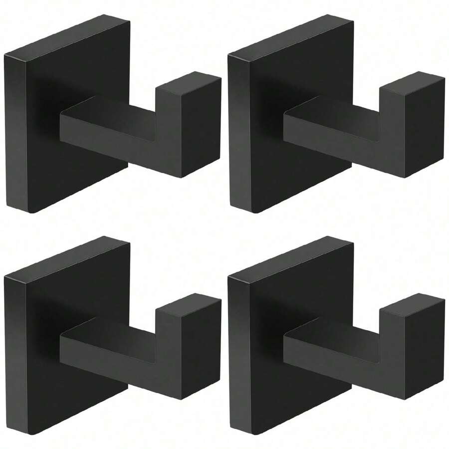 16 Pack Towel Hooks Hand Towel Holder For Bathroom Wall Livingroom Bedroom Kitchen Closet Heavy Duty Stainless Steel Hook Hanger For Robe, Bath Towel, Coat (Square Matte Black)