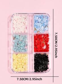 Accesorios de arte de uñas en forma de media luna con perlas blancas en caja, accesorios semicirculares diarios para uñas, material de resina tridimensional DIY