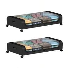 2 uds caja de almacenamiento inferior de cama con ruedas y cubierta, a prueba de polvo con ventana de visualización transparente, caja de almacenamiento para cabecera de cama