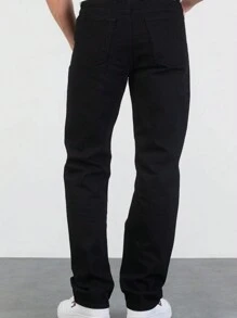 Men's Y2K Straight Leg Washed Casual Jeans, Minimalist Black Denim Pants - Black - View 2