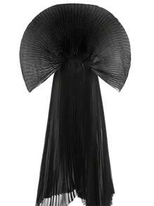 GLOURI Naija Style Black Pleated Maxi Dress - Elegant Mesh Formal Gown With Stretchy Maternity Waist, Nigerian Wedding Guest Dress For Photoshoots/Birthday Parties/African Events (Long Sleeve) - 黑色 - 查看 6