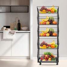 kangten 5 Tier Retail Shop Display Rack Kitchen Shelf Fruit Vegetable Snack Basket W/ Wheels Black - Black - View 2