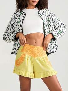 Women Shorts High Waist Flower Pleated Summer Casual Shorts Streetwear For Daily