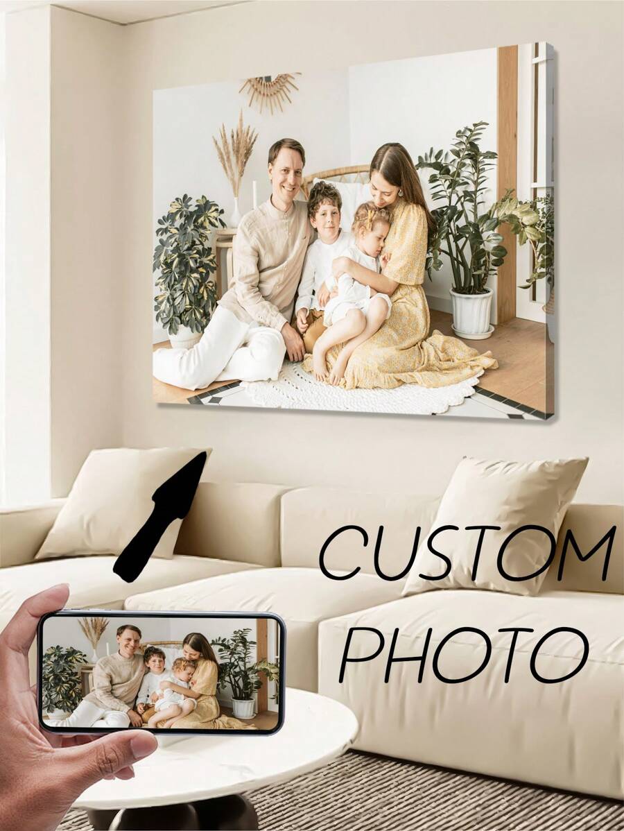 1Pc Custom Picture Print On Canvas With DIY Frame,Suitable For Wall Decoration Wedding Or Home Decor Gift For Friends And Family Customize Pictures Of People Scenery Lovely Pets And Daily Life. Anniversary Of Friends, Valentine's Day, Mother's Day, Birthday, Children's Day, Unique Ideal Gifts For Her Boyfriend,Girlfriend For Valentine's Day,For Anniversaries,For Weddings Living Room,Home