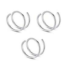 3Pcs Silver Double Hoop Nose Ring Single Pierced Spiral Hoop Earring Nose Piercing Twisted Piercing Hoop - 3Pcs-silver - View 4