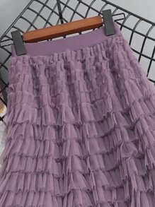 Temperament Knitted Skirt Layered Cake Skirt - Lilac Purple - View 2