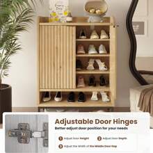 Modern Shoe Cabinet With Fluted Door,5-Tier Farmhouse Shoe Cabinet With 3 Adjustable Shelves,41.5'' Tall Wooden Shoe Rack Organizer Cabinet For Entryway, Hallway,Living Room - Natural - 查看 6