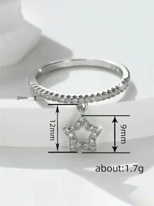 1pc Luxury Hollow Star Zirconia Ring Ladies Jewelry For Women 925 Sterling Silver Single Ring Fine Jewelry For Girls Birthday Prom Party Gifts - Star - View 3