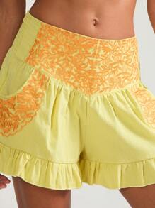 Women Shorts High Waist Flower Pleated Summer Casual Shorts Streetwear For Daily