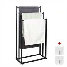 Black White 3 Tier Free Standing Towel Rail Stand Unit Rack Storage Bathroom - Black - View 4