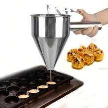1pc, Stainless Steel Piston Funnel, Octopus Balls Tools With Rack, Batter Dispenser Cake Decorating Tool, Funnel Dispenser With Stand For Takoyaki And Baking, Kitchen Utensils, Apartment Essentials, College Dorm Essentials, Back To School Supplies