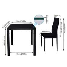 Glass Table And Chairs Set 4, 75cm Square Table With 4 Faux Leather High Back Chairs Modern Dining Room Sets For Home Kitchen Office - Black - View 3