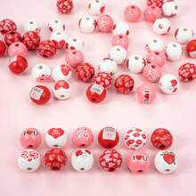 Valentine's Day Beads Set Of 12 Lips Love Heart Letter Pattern Wooden Beads For Bracelets Crafts