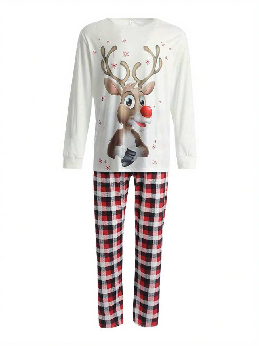 Women Christmas Pajamas Long Sleeves + Trousers Elk Pattern Festive Accessory