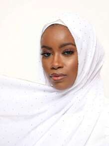 1pc Women's Rhinestone Chain Chiffon Headscarf, Islamic Fashion Solid Color Scarf, Muslim Sunscreen Hijab Headwrap, Suitable For Daily Wear