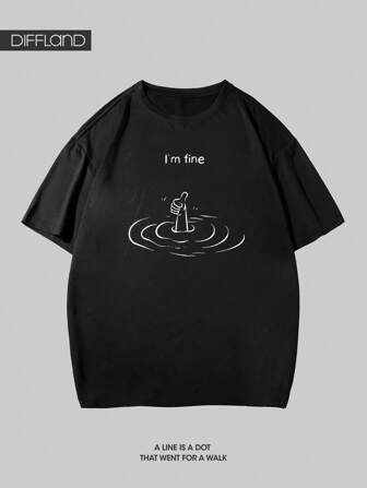 男士图案 T 恤，短袖印花，黑色圆领衬衫，时尚日常运动休闲街头运动户外黑色，跑步和健身运动服，健身服