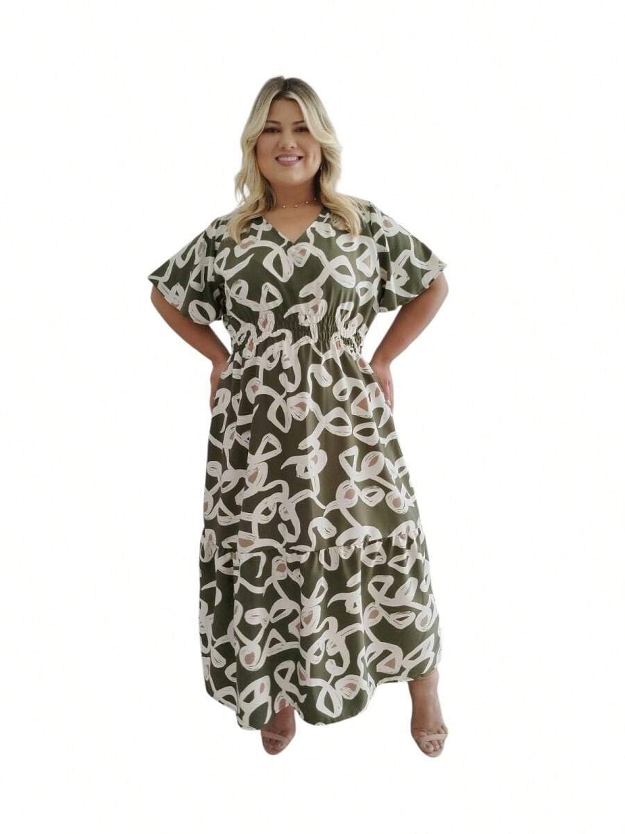 Vestido Longo Plusize Modinha / Evangélico Lastex Cinturado