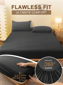 1 Stück festes schwarzes Spannbetttuch, Bettwäsche, Bettüberwurf, Matratzenschoner, Matratzenbezug für Bett, weich und atmungsaktiv, für alle Bettgrößen - Einzelbett, Doppelbett, Kingsize, Queensize, Baumwolle, knitterarm, besser für den Schlaf, maschinenwaschbar, ideal als Ostergeschenk, Muttertagsgeschenk, perfekt für Feiertage, maschinenwaschbar