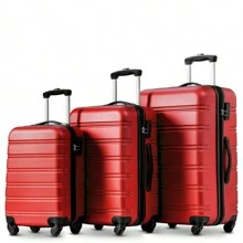 ABS Hard Shell Travel Trolley Suitcase 4 Wheel Luggage Set Hand Luggage, 28", (Red) - Red - View 2