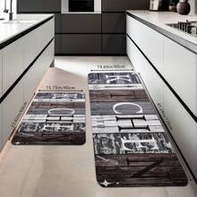 1pc Vintage Distressed Wood Grain Print Mat, Soft Non-Slip Absorbent Washable Kitchen Floor Mat, Rectangular Low-Pile Decorative Rug Suitable For Living Room, Bedroom, Kitchen, Laundry Room - Multicolor - View 8