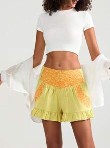 Women Shorts High Waist Flower Pleated Summer Casual Shorts Streetwear For Daily