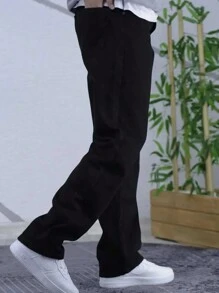 Men's Y2K Straight Leg Washed Casual Jeans, Minimalist Black Denim Pants - Black - View 6