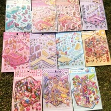 Sanrio 11pcs/7pcs/4pcs Per Set (With Tweezers), Sanrio Cute Cartoon Miniature Scene Stickers DIY Interesting 3D Diorama Decorative Scrapbooking Craft, Hand-Drawn Stickers No Cutting Required,School Supplies,Back To School