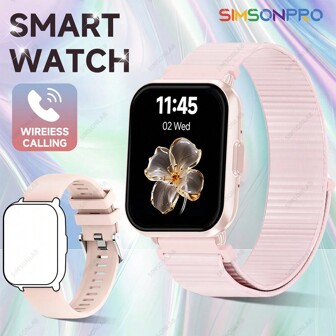 SIMSONLAB 女士智能手表 1.83 英寸全触摸屏来电提醒、100 多种运动模式、10 米防水、280mah 电池、新款女士智能手表，带无线拨打或接听电话、信息提醒视图、DIY 表盘智能手表，适用于女士男士，兼容 Android，送给女士的礼物