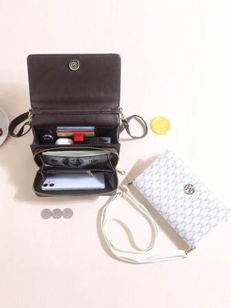 极简主义翻盖方形包 小号斜挎包 方形侧肩包 宽肩带手提包 手机 女士单肩包 带信用卡槽的钱包 可转换式斜挎包 背包 手机钱包 女士钱包 钱包