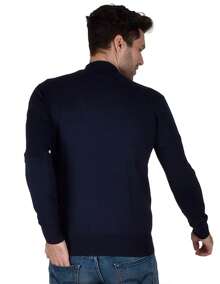 Generra | Men's Casual Lightweight Mock Neck Sweater - Navy Blue - View 3