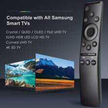 1 pieza Control remoto de repuesto compatible con TV inteligentes Samsung - Compatible con modelos Samsung QLED, LED, UHD incluyendo Series 6, 7, 8, Q60T, Q70T, Q80T y talla grande - Acceso rápido a Prime Video - Sin necesidad de configuración - Negro - Ver 2