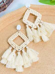Xiacheng 1-4 pares de brincos de vime para mulheres, itens essenciais de praia, borla, brincos de palha boho