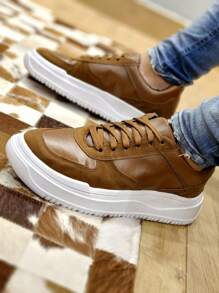 Men's Sneakers High Sole Platform Casual Minimalist Versatile - 駝色 - 查看 7