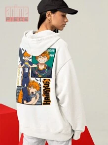 Anime Shoyo Karasuno Hinata Haikyuu Manga Kangaroo Sweatshirt Blouse Ref-0063 - trắng - Xem 3