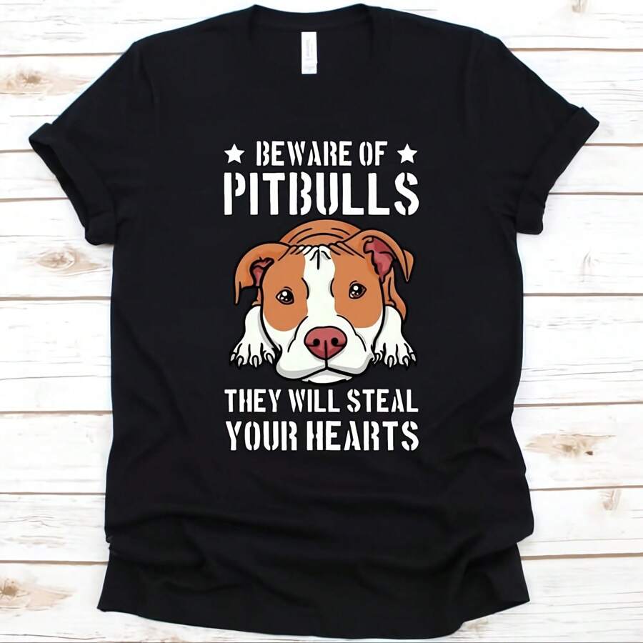Beware Of Pitbulls They Will Steal Your Heart Shirt, Funny Pit Bull Shirt For Fur Moms And Dads, Dog Lover, Pitbull Owner Shirt, Dog Tee - Black - View 1