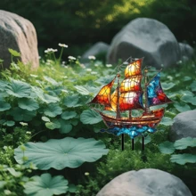 1 件 10 厘米/3.94 英寸波西米亚风 2D 花园桩装饰、帆船 - 花园草坪地面插入装饰、花园、庭院、农场、户外装饰、乔迁礼物、家居装饰、盆景装饰