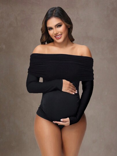Bodysuit maternidade ombro a ombro sexy mangas compridas bodycon fotoshoot macacão