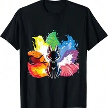 Kitsune Nine Tail Rainbow Fox T-Shirt - màu đen - Xem 1