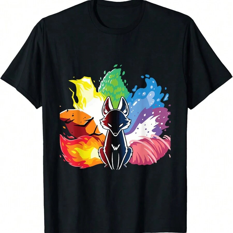 Kitsune Nine Tail Rainbow Fox T-Shirt - màu đen - Xem 1