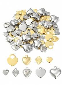 Approx. 100 PCS Mixed Gold And Silver Color Stainless Steel Heart Pendants, Suitable For DIY Jewelry Making And Valentine's/Mother's Day Gifts