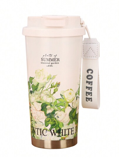 1 peça 17oz Floral Aço Inoxidável Caneca de Café de Viagem Isolada, 12H Retenção Quente e Fria, Design de Bebida Dupla, À Prova de Vazamento e Portátil, Perfeito para Escritório e Exterior