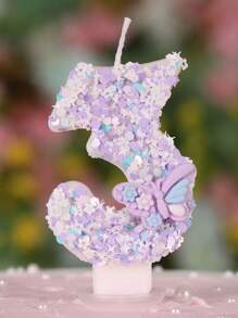 1 pieza Vela de cumpleaños creativa de mariposa tricolor morada, decoración de pastel para fiesta de aniversario, decoración de fiesta