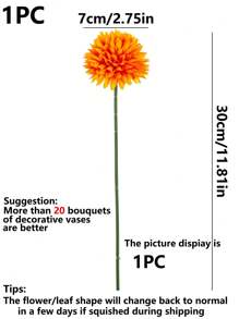 1/5/12个装人造菊花球，刺绣花球，婚礼装饰，家居花瓶装饰，餐厅/客厅/卧室插花，新娘捧花，腕花，胸花，生日派对装饰，情人节/新年礼物，秋季装饰 - 橘黃色 - 查看 3